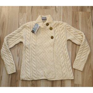 NWT Aran Woollen Mills Cardigan Super Soft Merino Wool Cable Knit Sweater size M